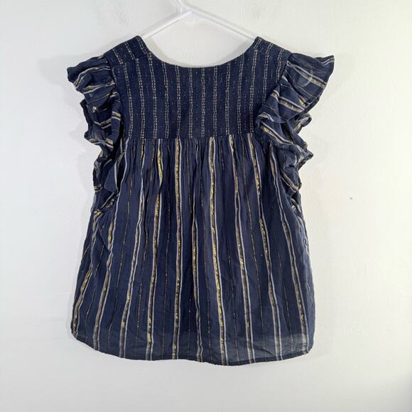 Greylin Nevaeh Navy Blue Gold Metallic Flutter Sleeve V Neck Top XS - Picture 10 of 11